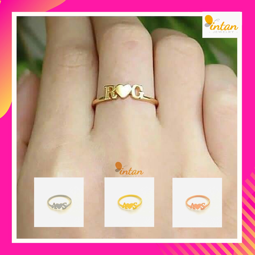 Cincin Love Inisial Nama Huruf Custom Cincin Nama Titanium Lapis Emas Asli 24k Ukir Custom Nama Send