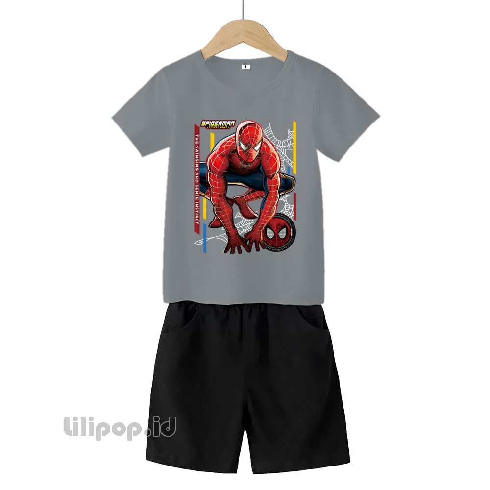 Baju Anak Stelan Kaos 3/4 Spider Cowok Cewek  Usia 2 - 7 Tahun Celana Pendek Harian