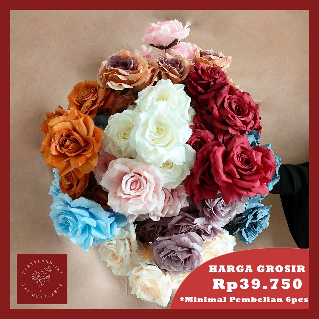 Artificial Flower Jumbo Diamond Rose 9 Head Bunga Mawar Cabang Hias Plastik Dekorasi Pesta