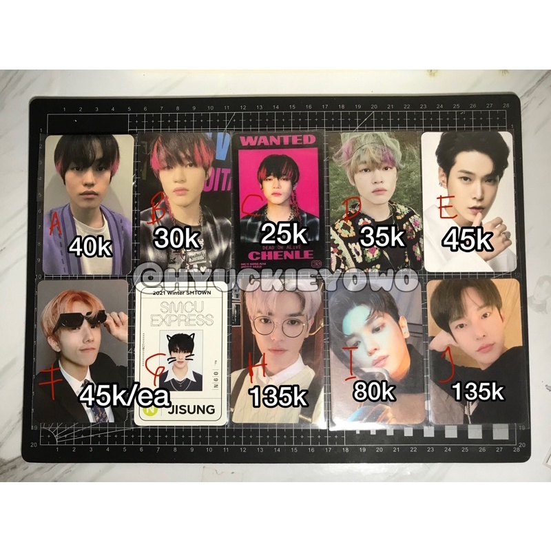 pc chenle (future, glitch, lenti, bene smstore), doyoung (fortune, rebahan/arrival), jisung (agent, 