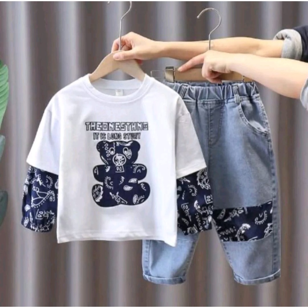 Promo-Setelan Baju Anak Laki-laki Dan Anak Perempuan Celana Panjang Denim Umur 1-5 Tahun