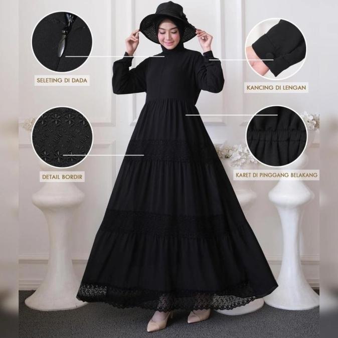 BAJU GAMIS HITAM POLOS / GAMIS CERUTY HITAM / BAJU HITAM POLOS