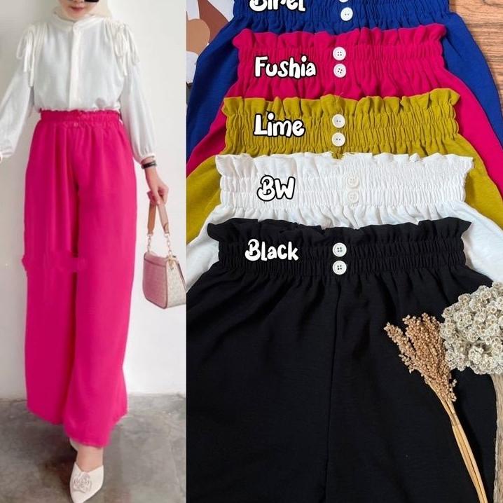 Button Pants Wanita / DOBBY PANTS 2 KANCING CELANA KULOT WANITA / Celana Panjang Wanita Korean Style Loose High Waist