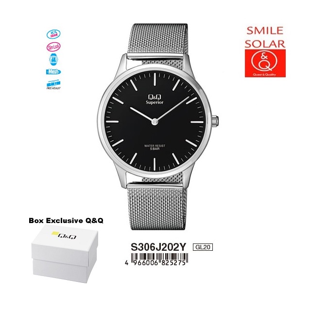 Jam Tangan Unisex Casual Business Rantai Stainless Steel Analog Original Q&amp;Q QnQ QQ S306 S306J Series