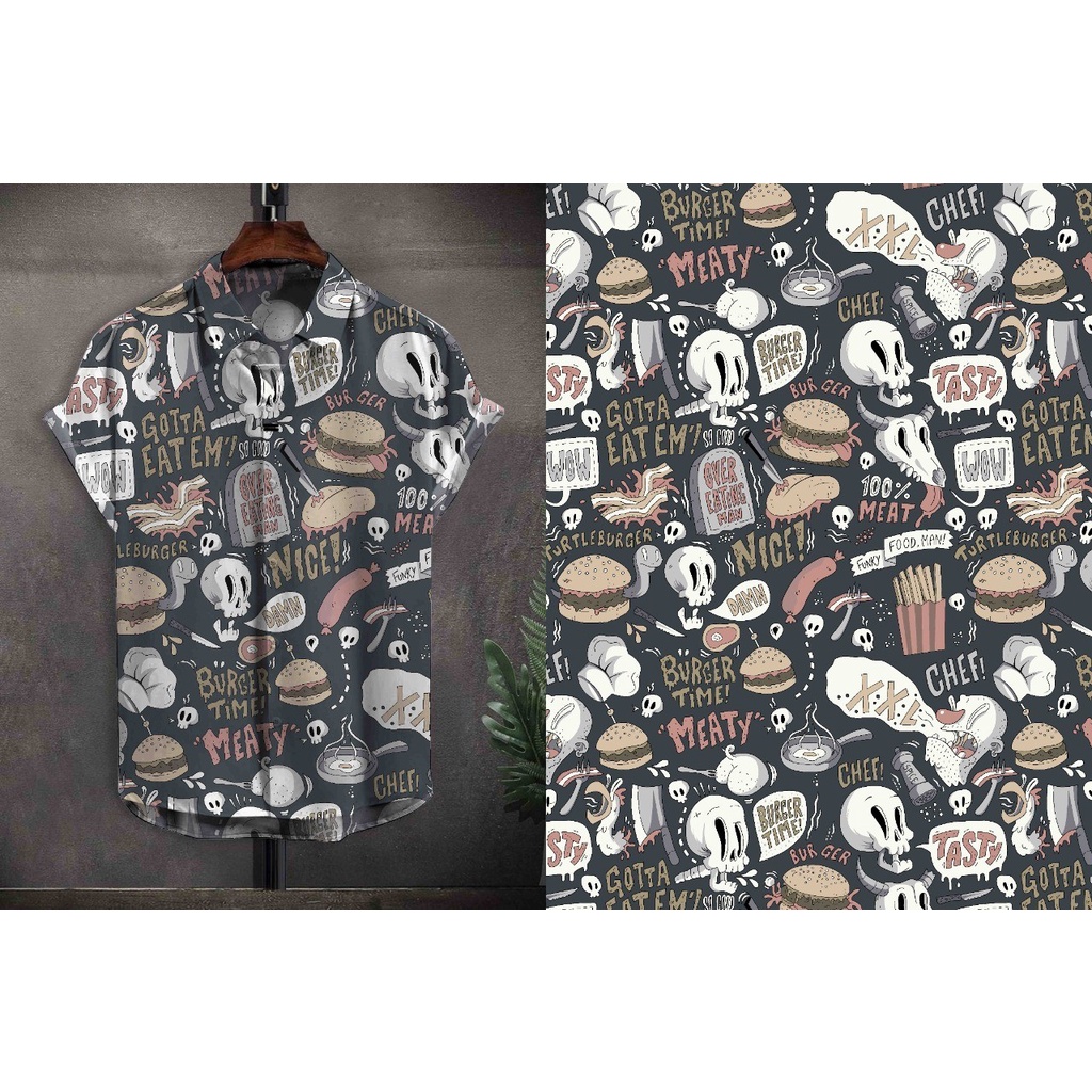 Kemeja Pria/Wanita Original Motif Hawai Kemeja Pantai Motif Full Printing Katun Rayon Abstrak Vintage Kemeja Lengan Pendek Casual