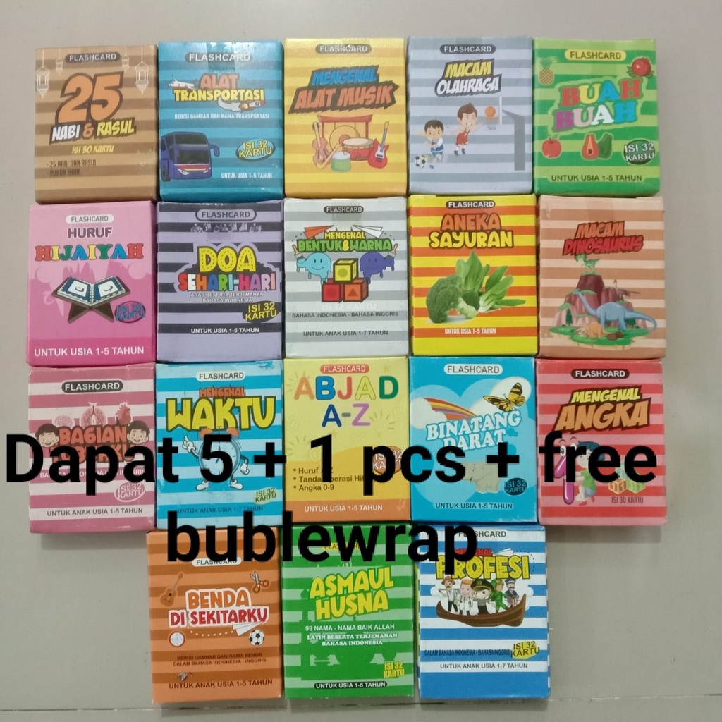 FLASHCARD MAINAN EDUKASI ANAK  / FLASHCARD MAINAN ANAK PINTAR/ DAPAT 5 + 1 PCS  + FREE BUBLE WRAP BEBAS PILIH JUDUL