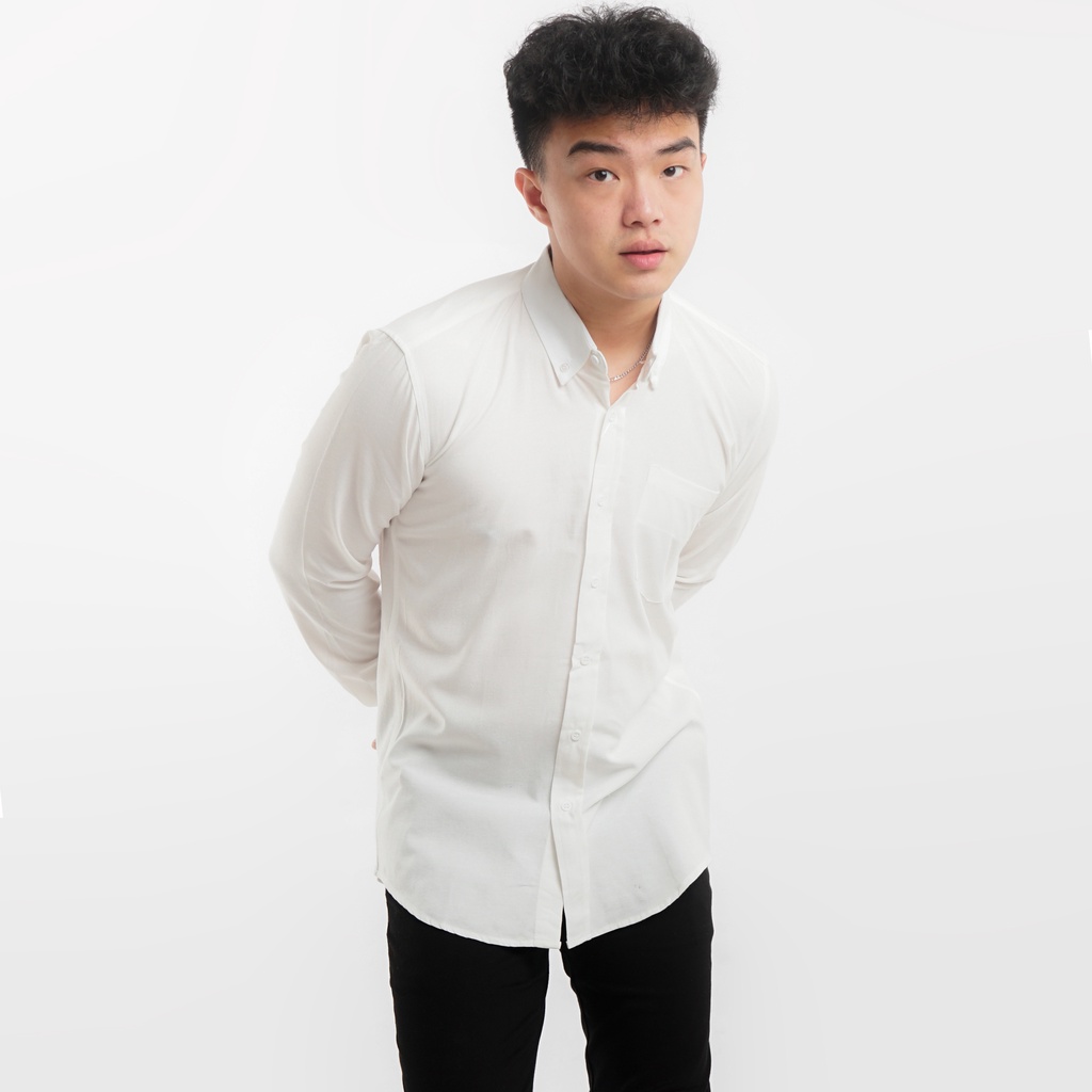 819 Kemeja Pria Lengan Panjang Polos Putih White Oxford Basic SIMPLE Slimfit Casual Tersedia Ready Sampai Size JUMBO BIG SIZE XXL XXXL