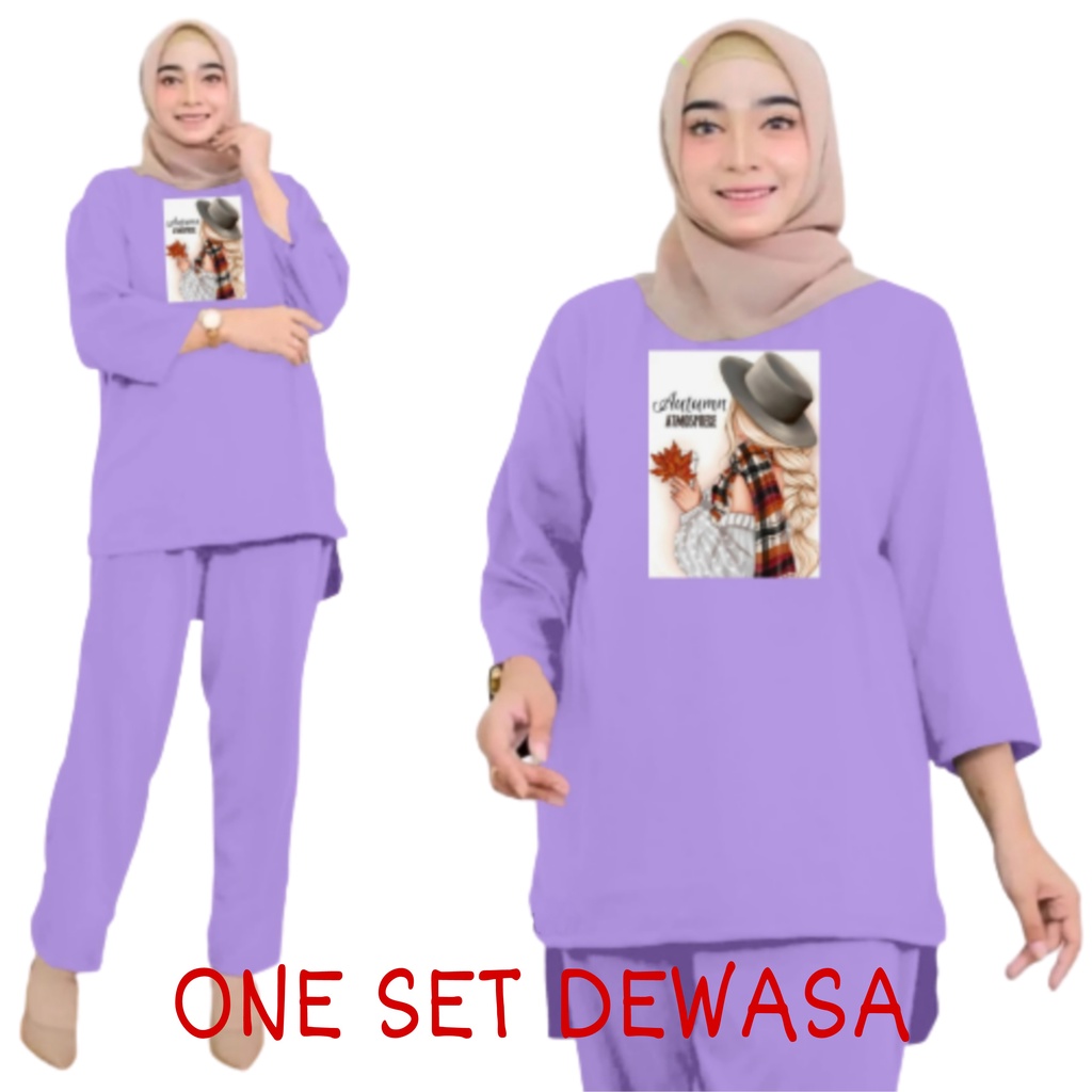 Setelan Kaos Wanita Dewasa Oversize Ld 130 cm Terbaru 2023 Viral Gambar DTF Bahan Kaos Babyterry Tangan 3/4 dan Celana Panjang One Set Wanita Dewasa Jumbo Kekinian Atasan Baju Wanita Dewasa Big Size Stelan Baju Wanita Santai Autumn Atmosphere