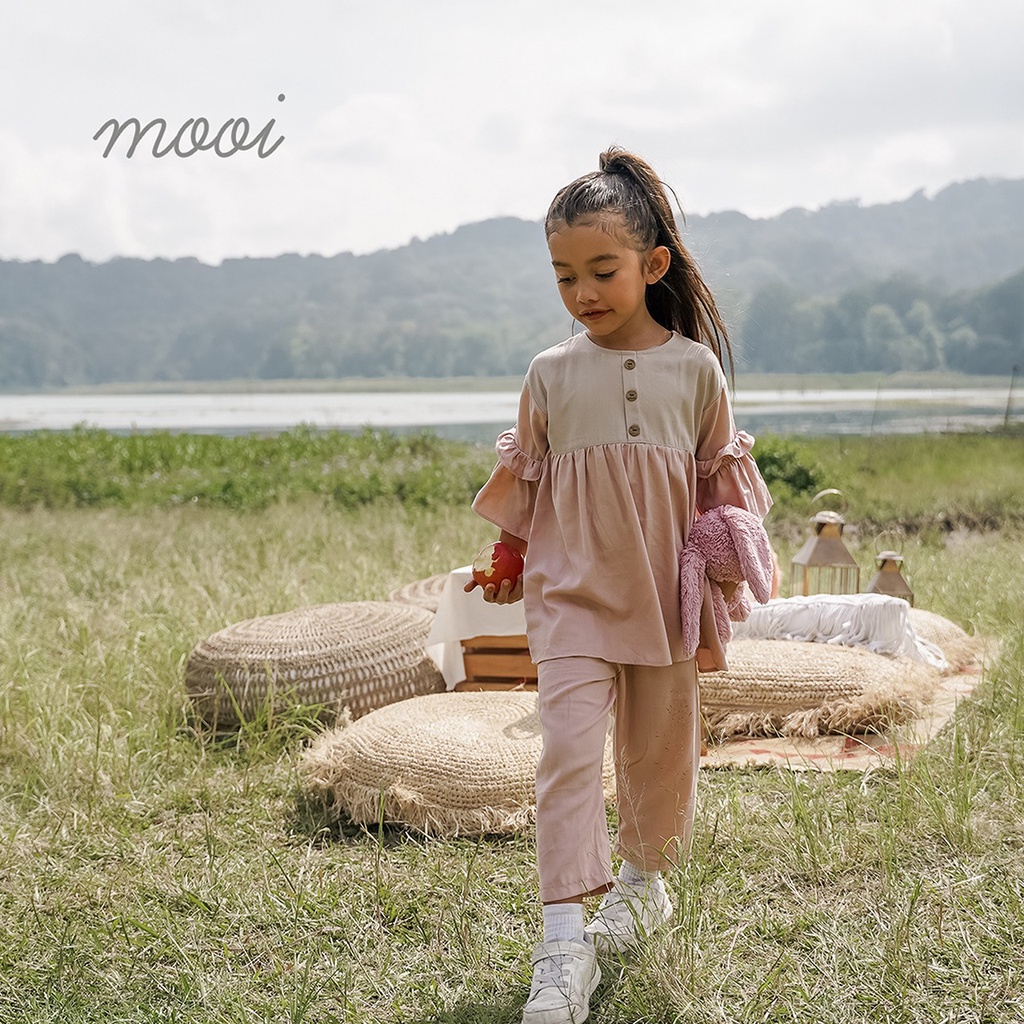 Mooi Tisha Tunik Set 1-10 Tahun Tunik Raya / Setelan Tunik Lebaran Anak Perempuan Seri Keluarga Pakaian Muslim CBKS