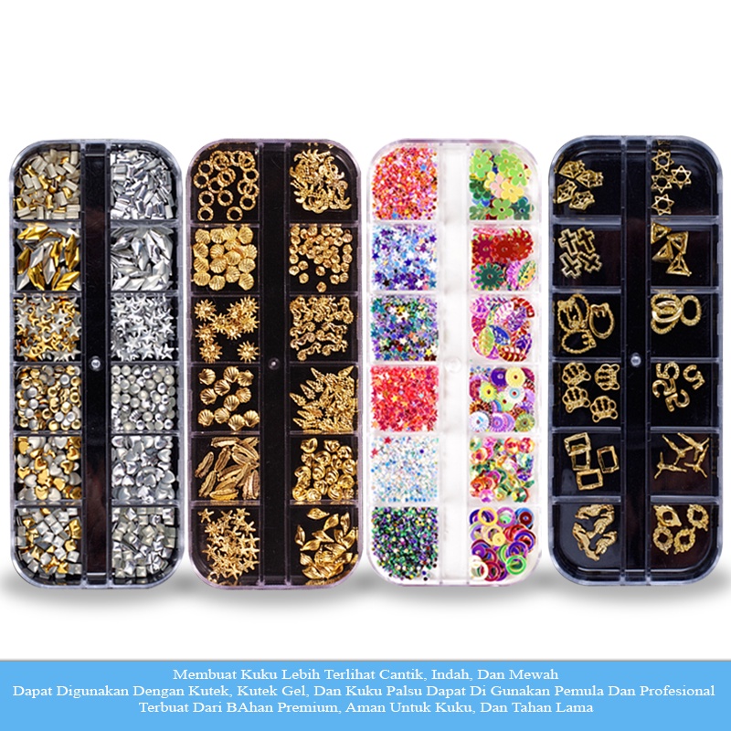 【 COD 】12KOLOM Nail Whell Nail Art/Hiasan Kuku 3d Nail Art Diamond Aksesoris Nail Art 3d Diamond