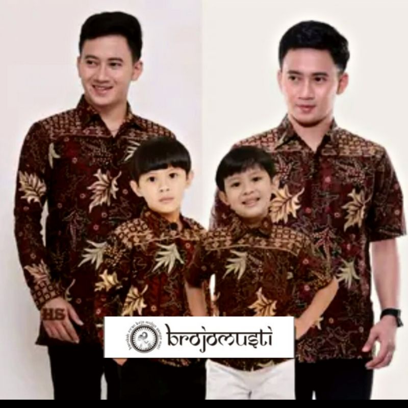 BAJU BATIK COUPLE AYAH DAN ANAK LAKI-LAKI MOTIF KERIS COKLAT / BATIK COUPLE KELUARGA MODERN/BATIK PRIA LENAGAN PENDEK/KEMEJA BATIK PRIA LENGAN PANJANG MODERN