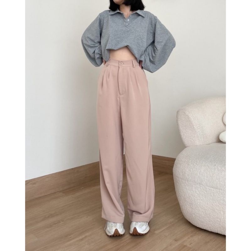 Premium Celana Kulot Crinkle Highwaist Wanita Loose Cullote Pants Panjang Celana Kerja Kantor