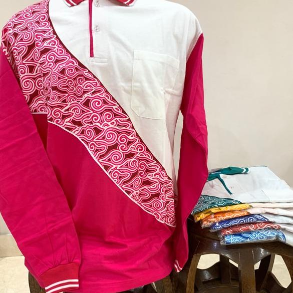 ♣ Baju Kaos Kerah Olahraga Muslim Training Polo T-Shirt Batik Lengan Panjang ❃