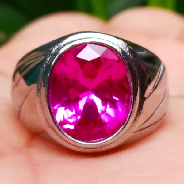 Batu Akik Cincin Titanium Tanam Permata Merah Delima Cutting Diamond 3s60