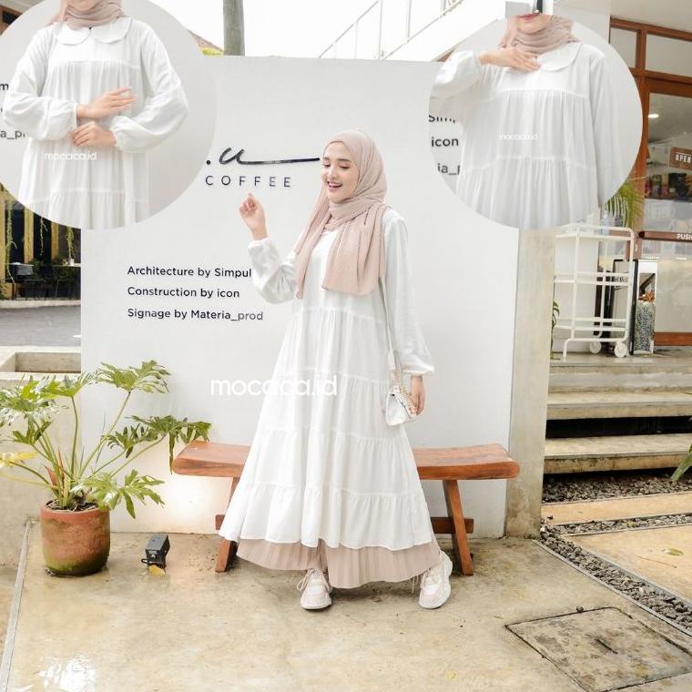 TERBARU midi dress susun kerah renda katun rayon twill premium hitam putih babydoll long tunik babyb