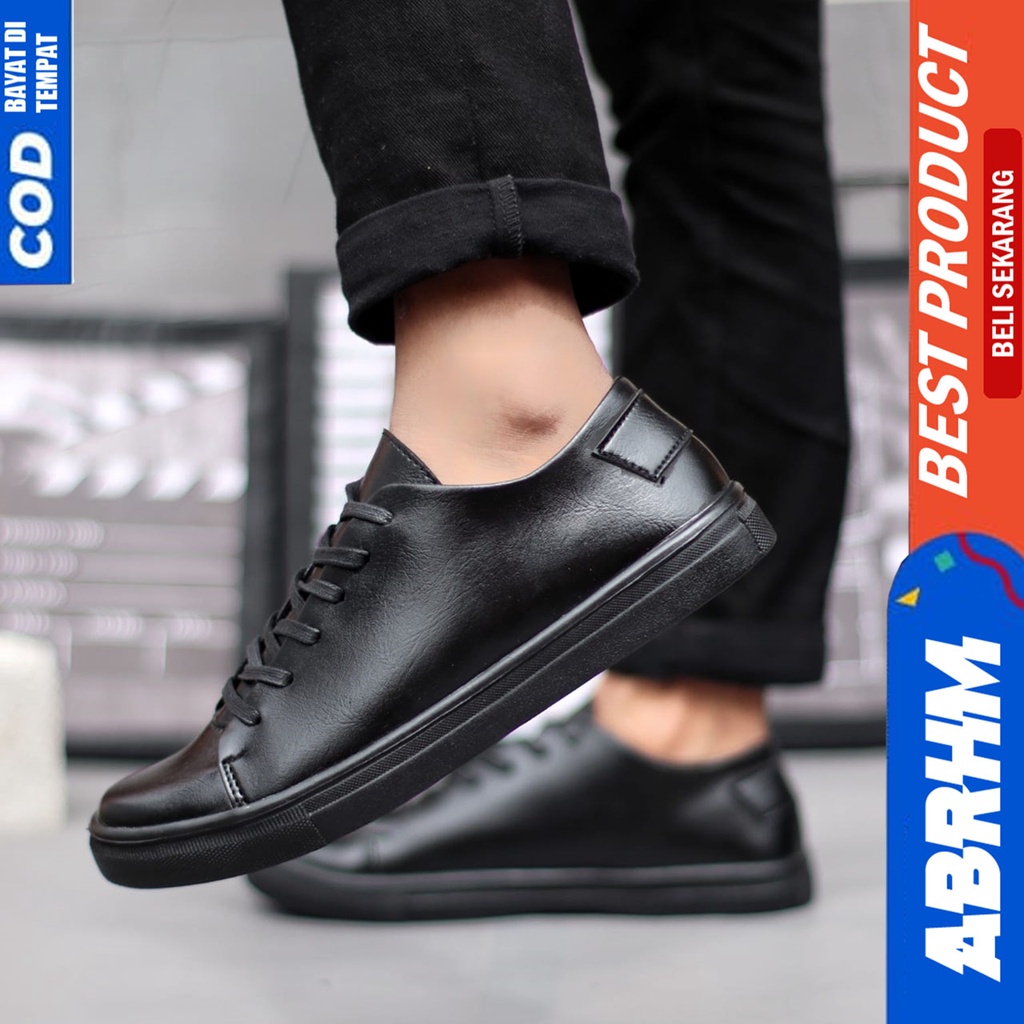 Sepatu Sneakers Pria Casual Hitam Kerja Abraham Dizon