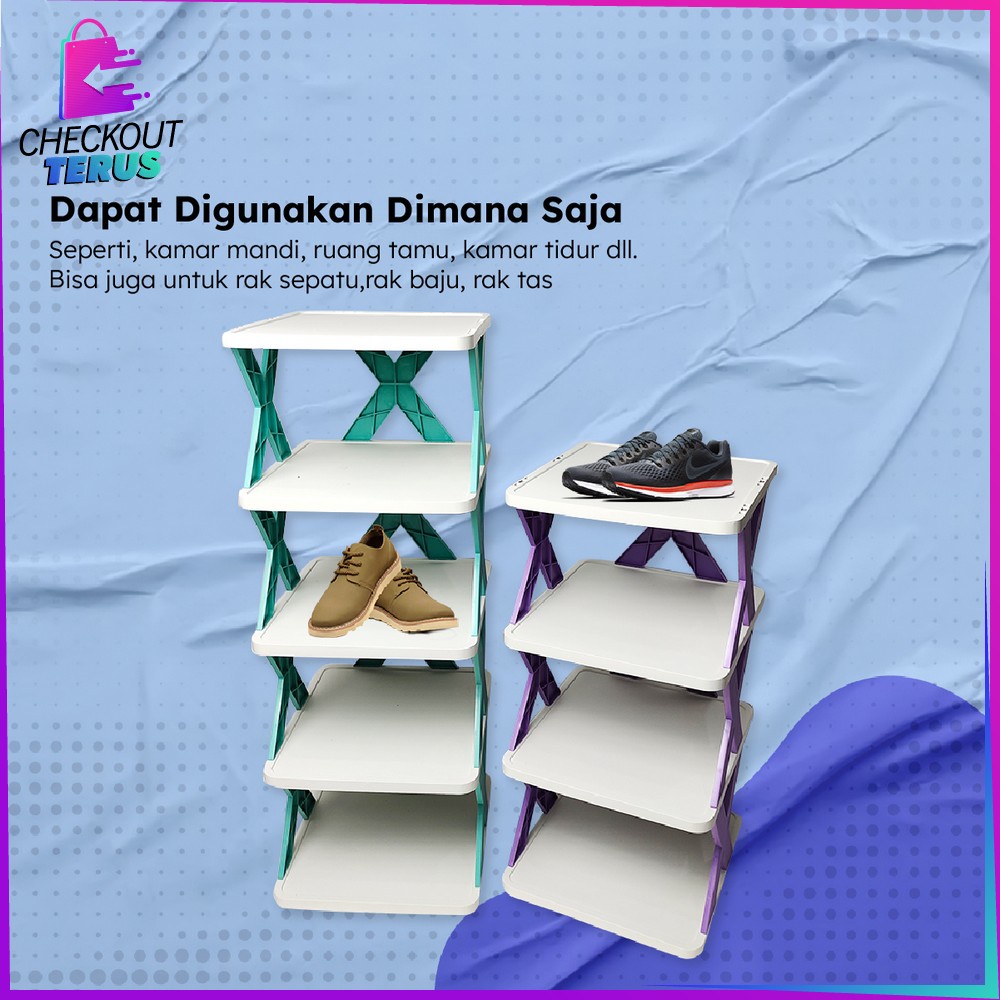 CT C805 Rak Sepatu Susun 4 5 Tingkat Multifungsi Model Zigzag Silang Portable Rak Susun Plastik Penyimpanan Sandal Organizer Rack Shoe