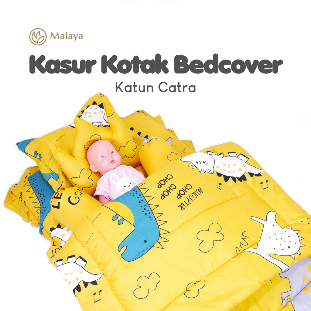 KASUR BAYI KOTAK PLUS  BEDCOVER BABY / ALAS TIDUR BAYI LENGKAP BANTAL GULING BANTAL PEYANG  BY MALAYA BABY