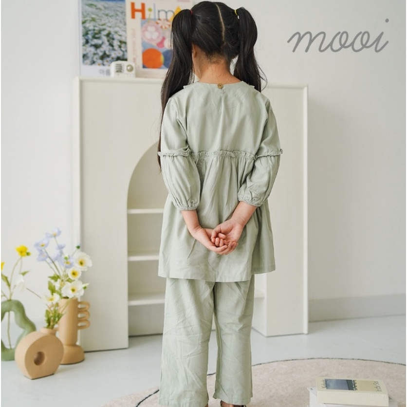 Mooi Alisha Tunik Set 1-10 Tahun Setelan Raya / Tunik Set Ruffle Lebaran Anak Perempuan Pakaian Muslim CBKS S23