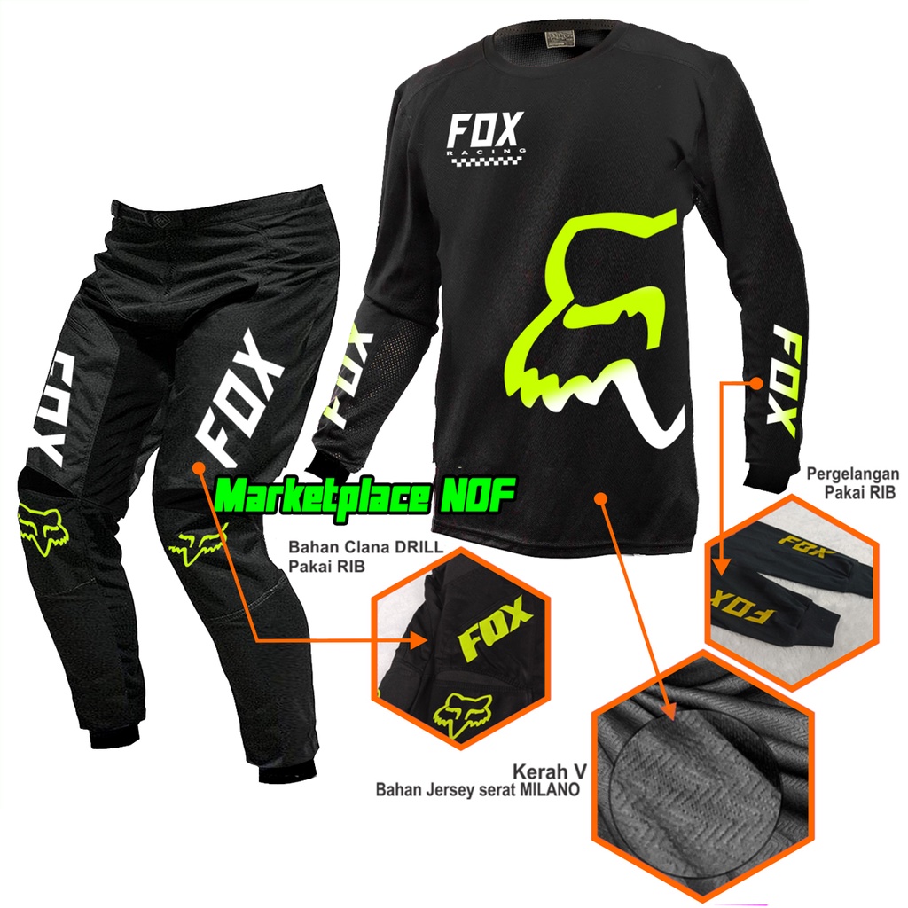 jersey adventure cross trail Motocross baju Motor mx Hitam Stabilo kuning set celana tril cros Traba