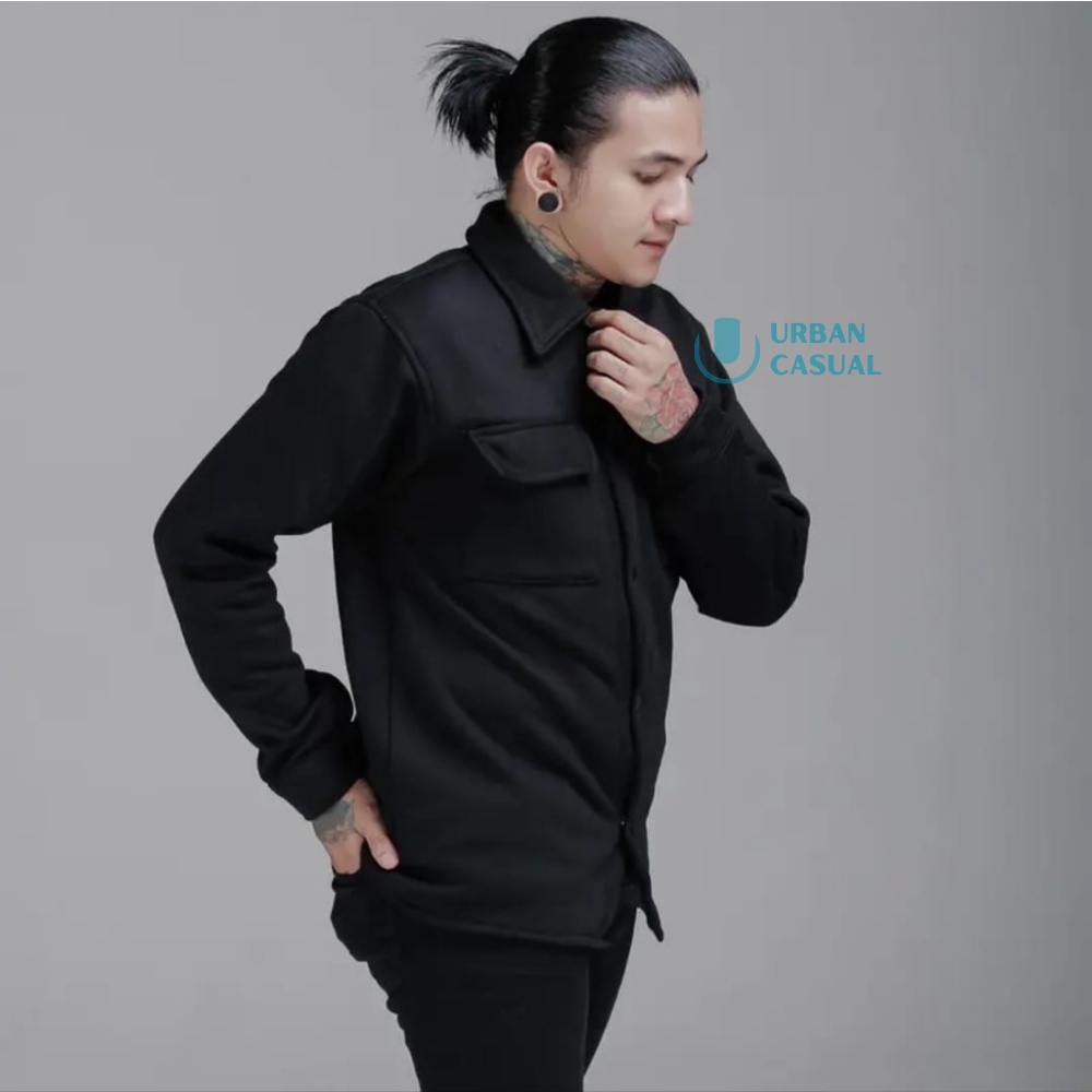 Jaket Pria Casual Shacket Fleece Premium Semi Parka Trendi Model Terbaru Kekinian Motif Simple