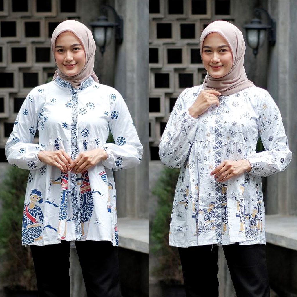 Baju Batik Wanita Modern Atasan Blouse Batik Kerja Wanita Kantor Motif Mbok Jamu