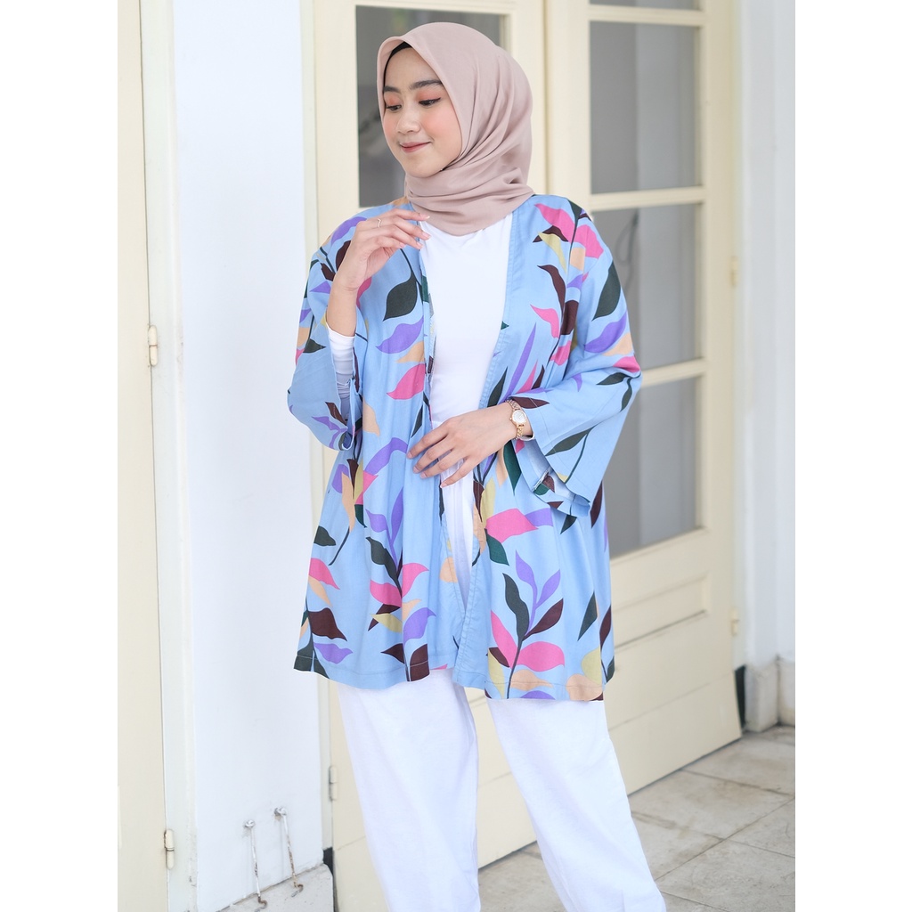 Cardigan Kimono Outer Flower , Cardigan Wanita Oversize , cardigan Katun