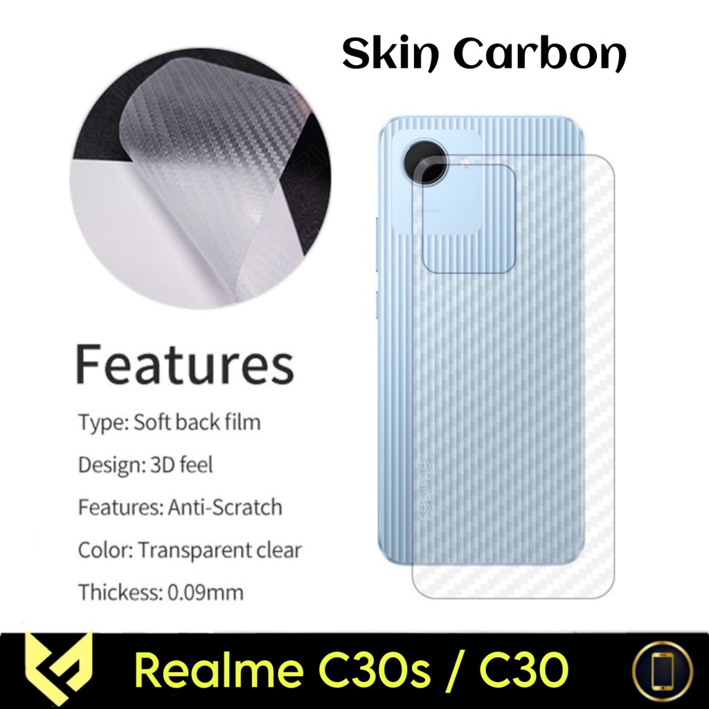 PROMO Paket 3IN1 For REALME C30s Anti Gores Layar Free Lens Camera &amp; Skin Carbon Anti Gores Jamur Body Belakang Handphone