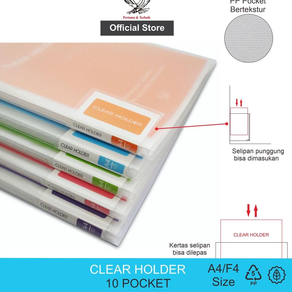 

[ART. 756] Clear Holder / Dokumen Keeper / Display Book / Document Keeper EAGLE Warna Neon A4 / F4 10 Pocket