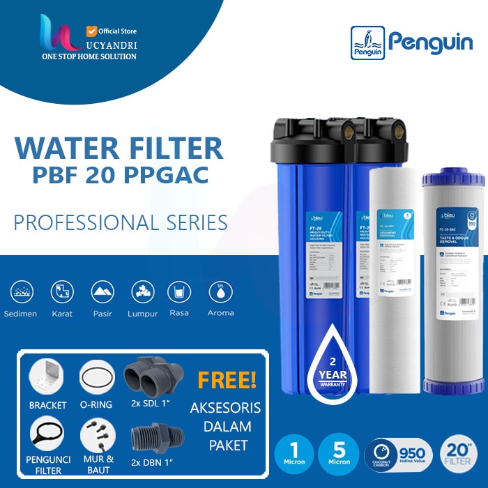 Paket Penguin PBF 20 PP + GAC Filter Kotoran / Saringan &amp; Penjernih Air FB PENGUIN - SEDIMEN + GRANULAR