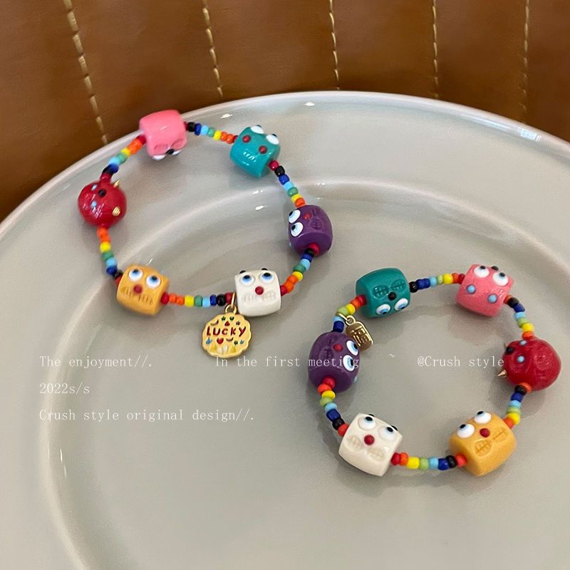 Kartun Manik Gelang Monster Kecil Warna-Warni Manik Gelang Wanita Tali Elastis Bangle Bracelets