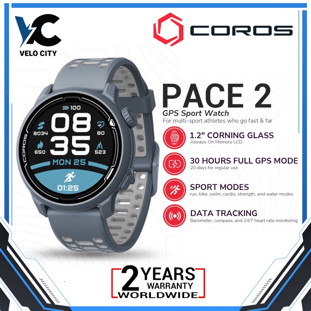 Coros Pace 2 Premium GPS Sport Watch Silicone Band Garansi Resmi 2 tahun