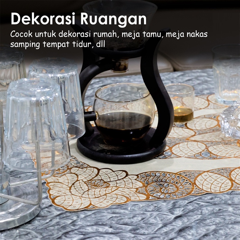 Taplak Meja Ruang Tamu Motif 55x38cm - Taplak Meja Motif Bunga Taplak Meja Tamu Vinyl Karet