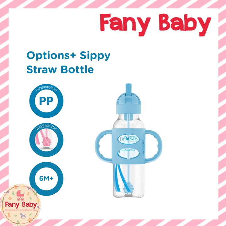 DR BROWN'S SIPPY STRAW BOTTLE WITH SILICONE HANDLES 8OZ 250ML