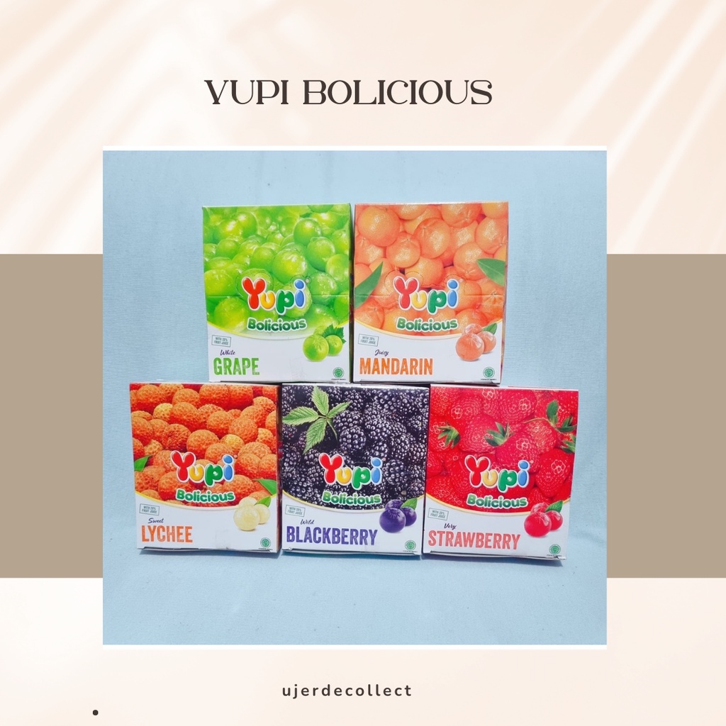 

Permen Yupi Bolicious Viral - Strawberry Blackberry White Grape Leci Mandarin Orange/yupi bolicious 1box isi 24pcs/