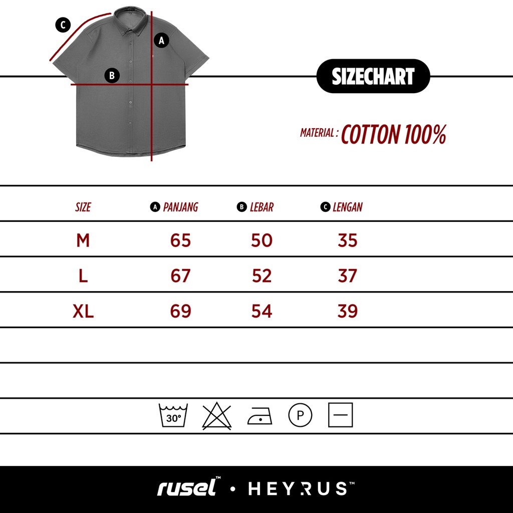 HEYRUS - RUSEL ASTON I Kemeja Kerja Pria Katun Lengan Pendek