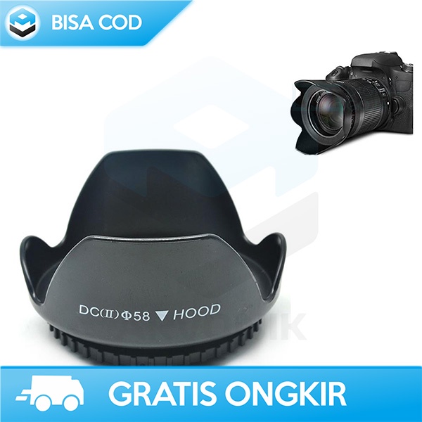 LENS HOOD UNTUK KAMERA 58MM BAHAN PLASTIK KUALITAS TINGGI - BLACK