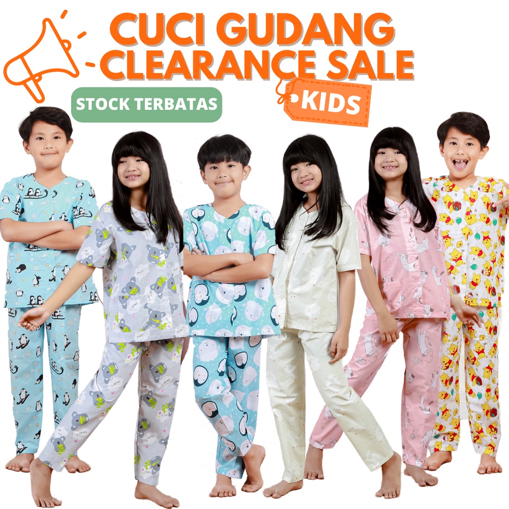 PAJAMAS KIDS / Piyama Laki Laki dan Perempuan Bahan Katun / Baju Tidur Anak Cewe Cowo Motif Kotak Kucing Pooh Balon Happy Bear Big Penguin Bunny Ballet Cloud Rocket Pony Sailor Plane Unicorn Koala Carrot Bee Dream Cat