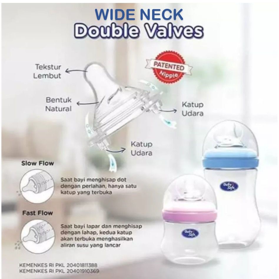 Baby Safe Silicone Nipple Plus Baby Safe Wide Neck &amp; Slim Neck (Regular) isi 2pcs / Dot Bayi Wide Neck (Double Valves Wide Neck Nipple) / Dot Bayi Slim Neck (Double Valves Slim Neck Nipple)