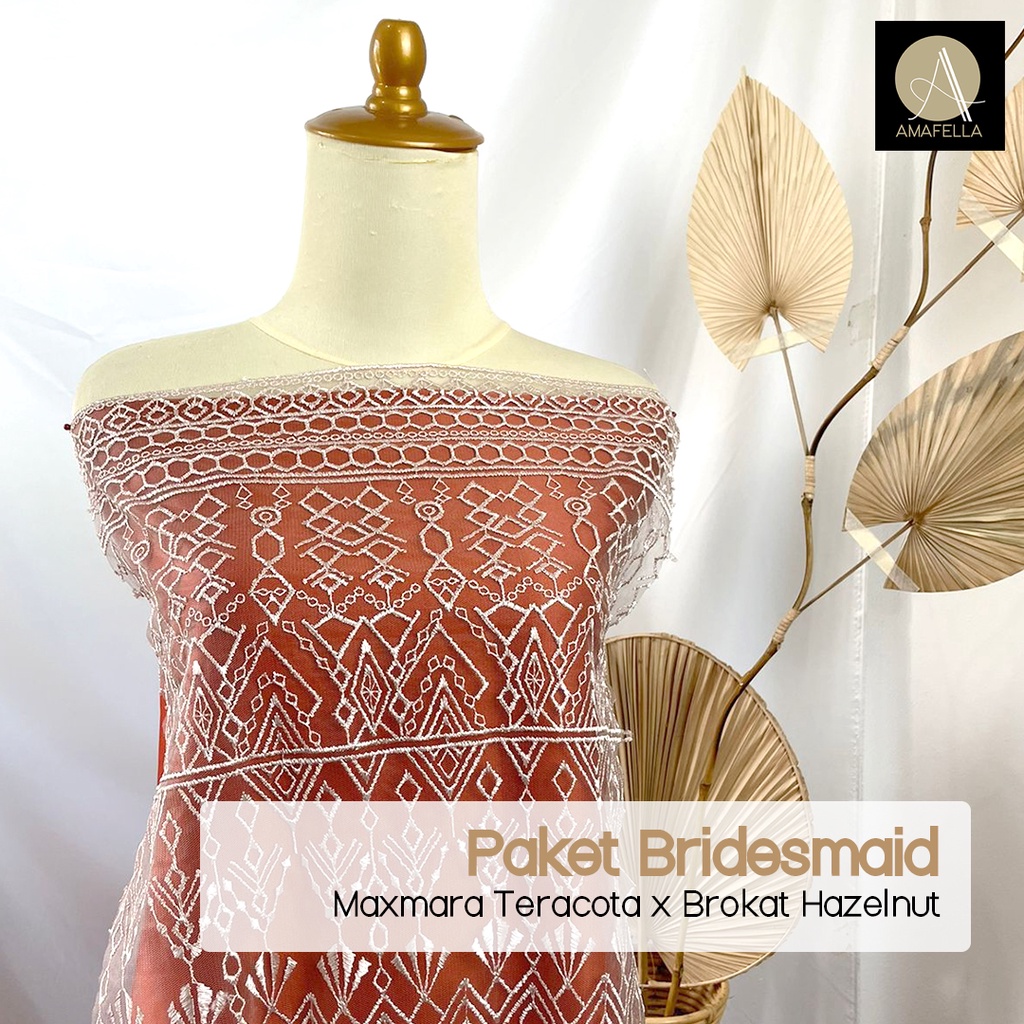 Paket Kain Bridesmaid Seragaman Lamaran Keluarga Lengkap Satin Kebaya Brokat Warna Teracota