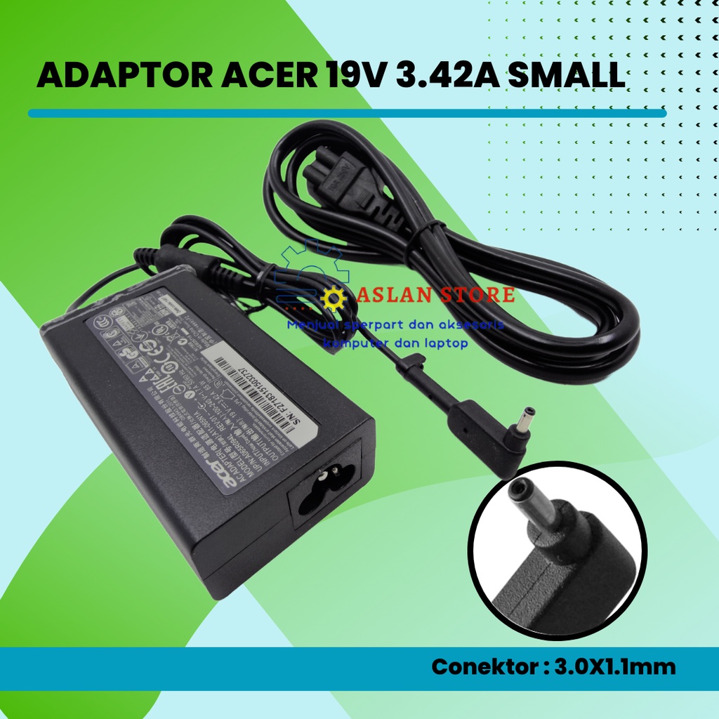 AC POWER ADAPTER ACER 19V 3,42 A 65W 3.0*1.1Mm Pengisi Daya Adaptor Laptop Aspire S3 S5 S7 P3 Iconia C740 C720 Tab W500 W700 C740 C910