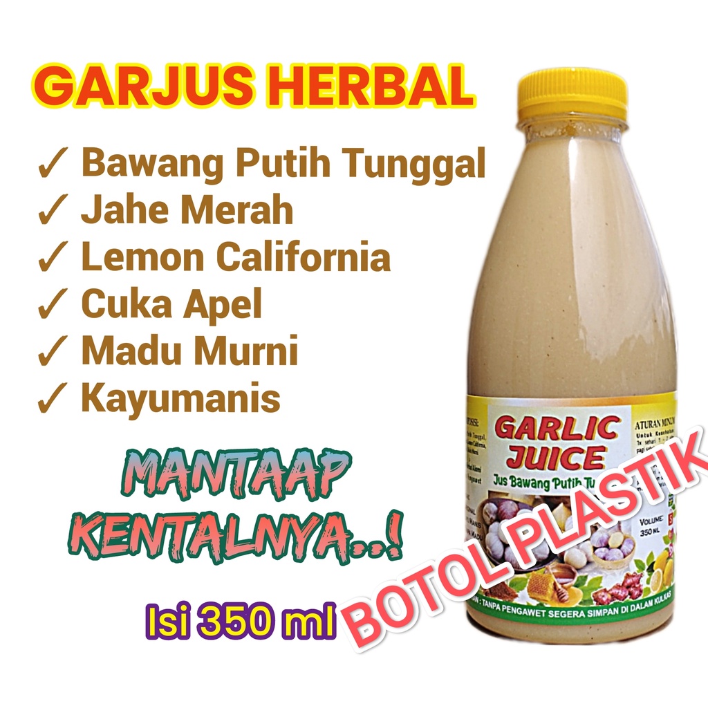 Jus Bawang Putih Tunggal, Lemon California, Cuka Apel, Jahe Merah, Madu Murni dan Kayu Manis - Detox, Pelangsing, Diet, Asam Urat, Kolesterol, Vertigo,  Maag, Garjus, Garlic Juice Herbal PL350