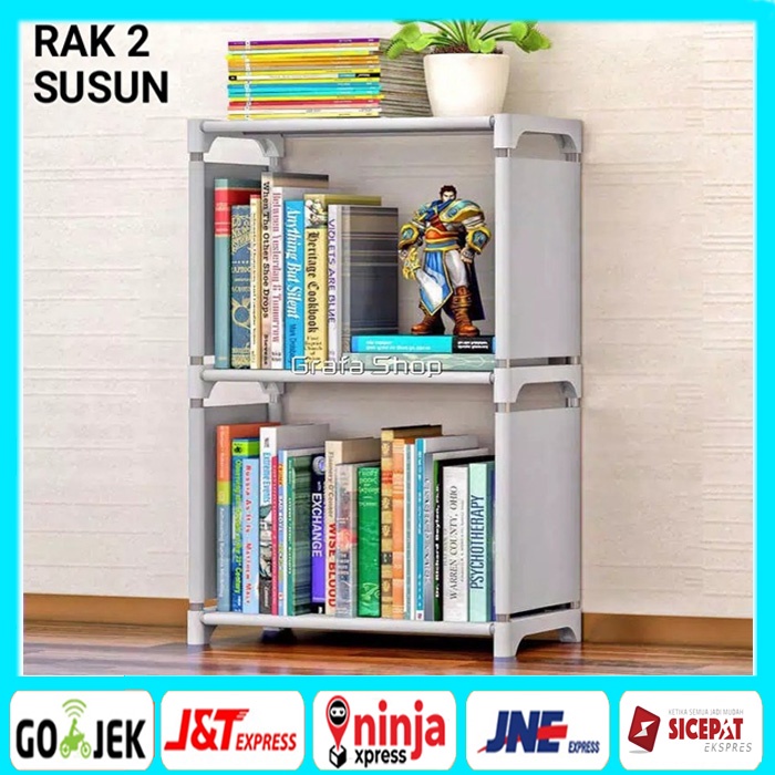 Rak serbaguna 3 tingkat 2 susun rak buku portable lemari multi fungsi rak sepatu