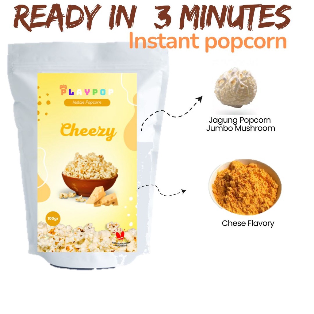 

Playpop Popcorn Instant Gourmet Cheezy Popcorn Rasa Keju Snack Cemilan Popcorn XXI 100gram