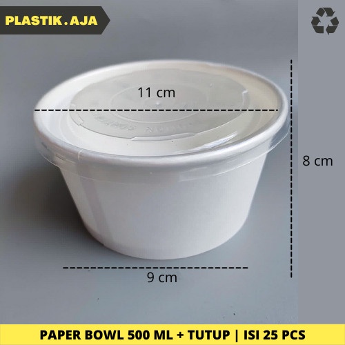[Mangkok] Paper Bowl 500 Ml + Tutup Polos Mangkok Cup Tahan Panas Rice Bowl [Stok]