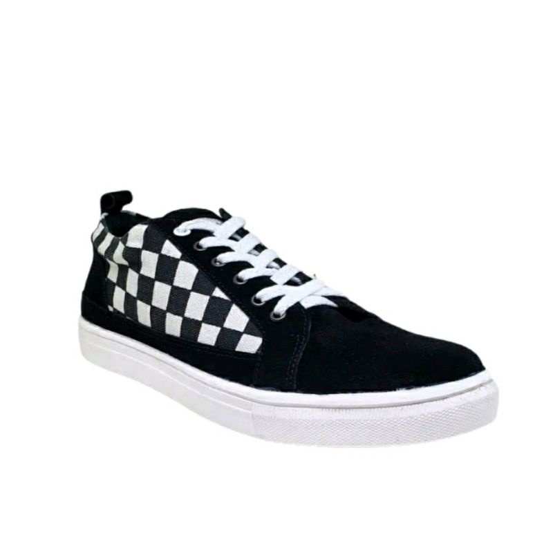 CATZIE Sepatu Kasual Pria Men-505 Motif Catur Sepatu Sneakers Hitam 39-44 Low Cut Remaja Smp Sma, 39