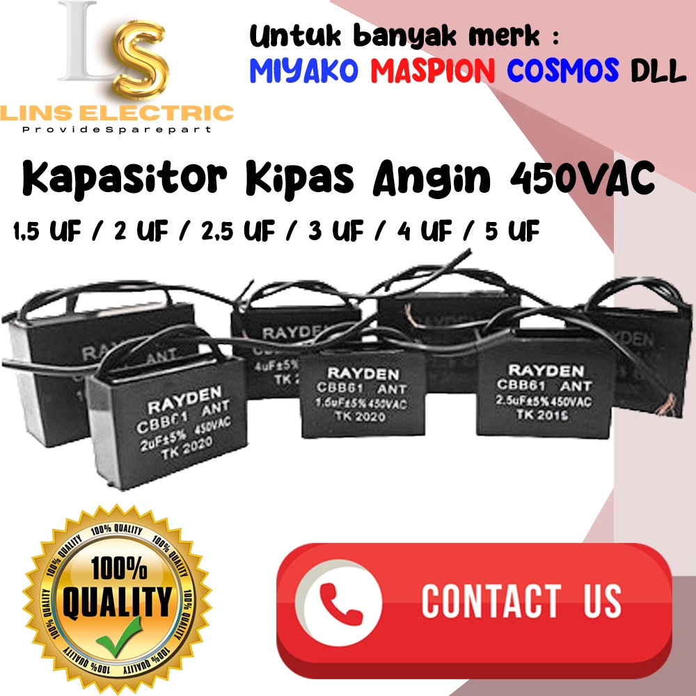 Kapasitor Kipas Angin Kotak (1,2uf/1,5uf/2,0uf/2,5uf/3,0uf/4uf/5uf)