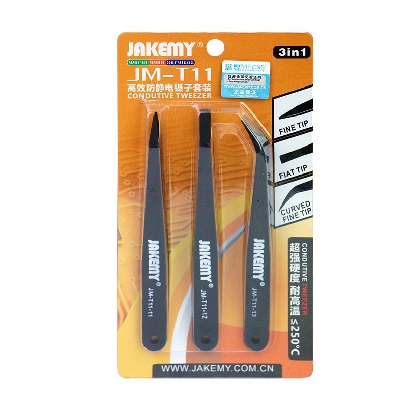 3 IN 1 ANTI-STSTIC PINSET TWEEZERS KIT REPAIR TOOL JAKEMY -JM-T11