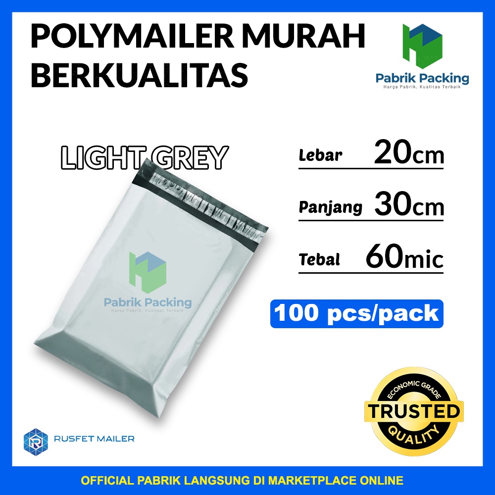 

POLYMAILER EKONOMIS LIGHT GREY 20x30 - PLASTIK PACKING ONLINE MURAH PER PACK