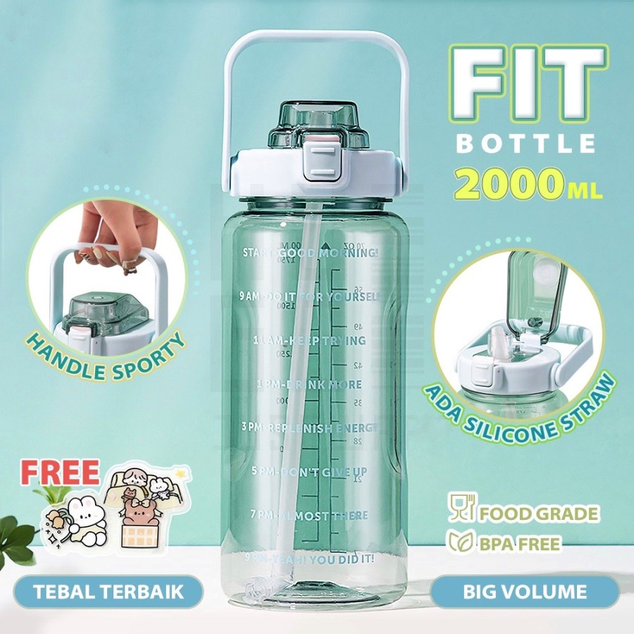 Botol Minum Motivasi 2 Liter Bening 2L Premium bottle Transparan